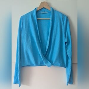 Cut Loose Linen Cotton Wrap Cropped Style Top Ocean Blue Medium